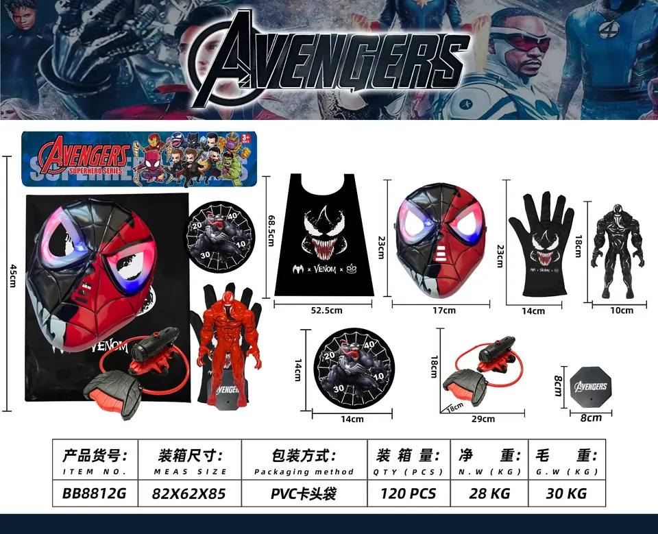 Avengers Venom Cape + Gloves + Character Water Gun + Luminous Mask + Base PVC Header Bag wholesale from Qili Toys