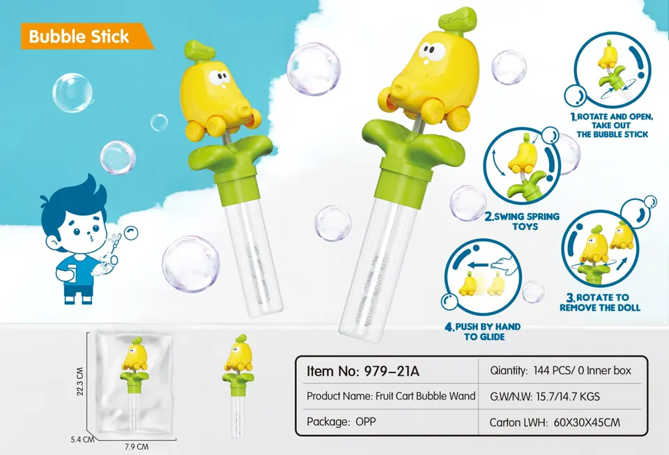 Cartoon Banana Bubble Bar Shaker 3-In-1 Fruit Cartoon Bubble Bar OPP Bag wholesale from Qili Toys