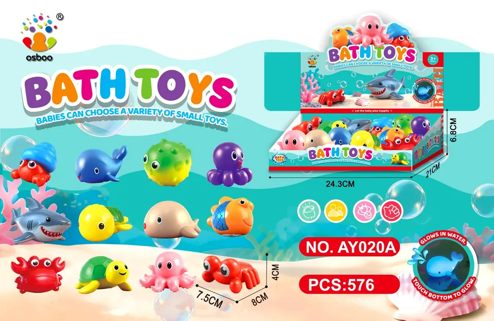 Vinyl Marine Animals Playing In The Water With Lights (water lights on) (12 pcs single price) Display Box wholesale from Qili Toys
