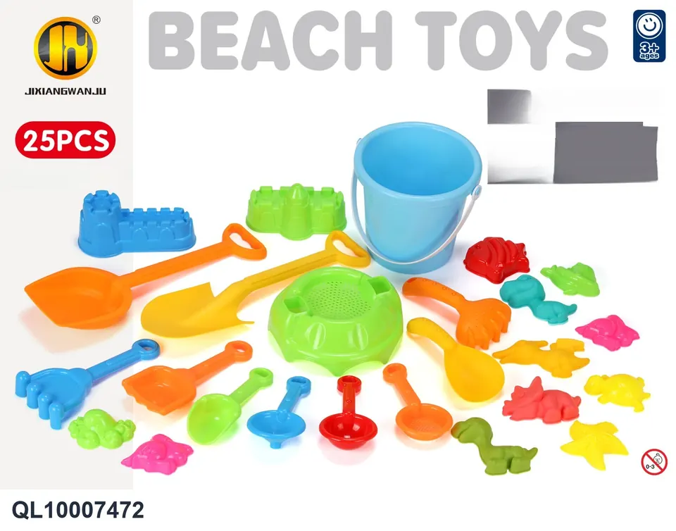 25-Piece Beach Bucket Set Hang Card + Mesh Bag wholesale from Qili Toys