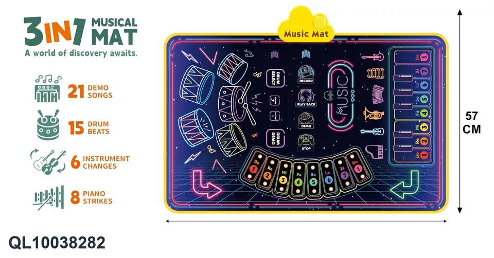 3-In-1 Musical Instrument Children's Jazz Drum Pad Piano Pad Knocking Piano Crawling Carpet Pad Foot Dance Mat Color Box wholesale from Qili Toys
