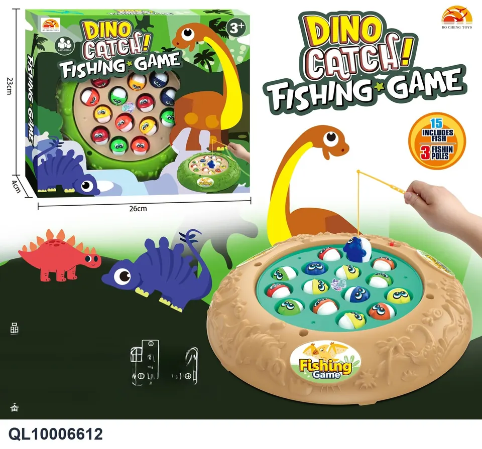 Dinosaur Electric Fishing Tray (15 fishes, green, brown) Window Box wholesale from Qili Toys