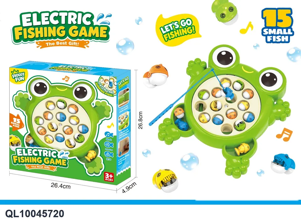 Electric Frog Fishing Plate (15 fish, with music) Window Box wholesale from Qili Toys