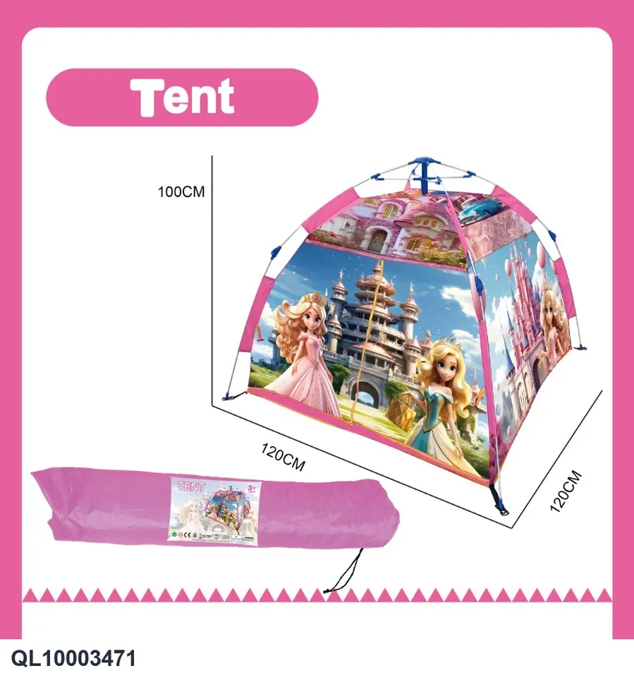 One-Click Opening And Closing Pink Castle Children's Support Tent (oxford cloth, bag) Drawstring Bag wholesale from Qili Toys