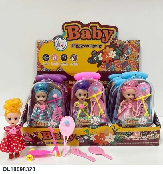 Set Of 12 Hairbrushes With A 3-Inch "Kylie" Brush, Tennis Racket, Mirror, And Comb. All Items Are Mixed Together In One Display Box. Display Box wholesale from Qili Toys
