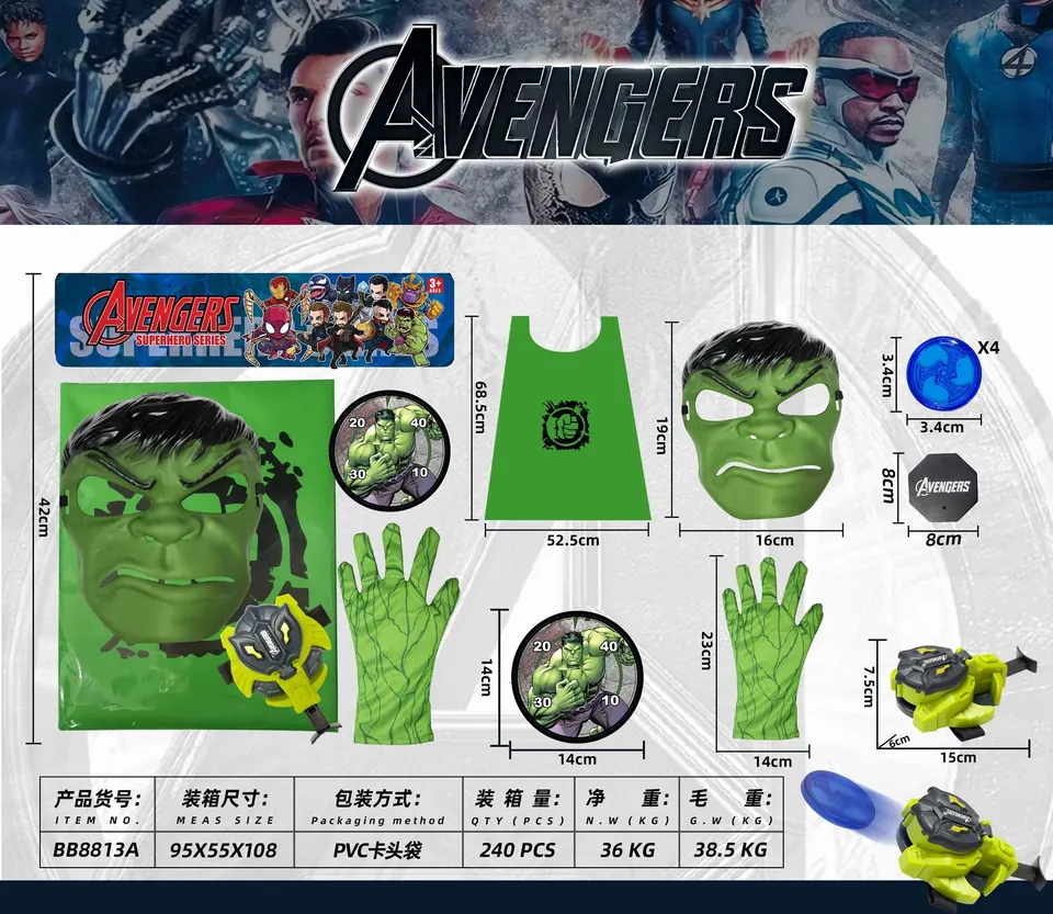 Avengers Hulk Cape + Gloves Launch Coin + Mask + Base PVC Header Bag wholesale from Qili Toys