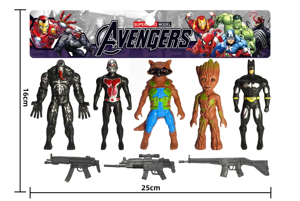 Avengers (pvc) 5 People + 3 Guns Set A1 PVC Bag wholesale from Qili Toys