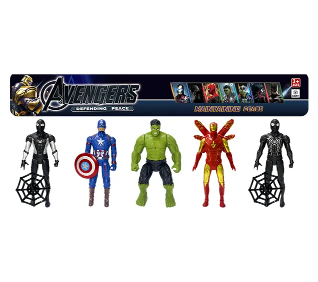 Black Spider+Captain America+Hulk Red Steel+Black Spider (with lighted head and movable hands and feet) PVC wholesale from Qili Toys