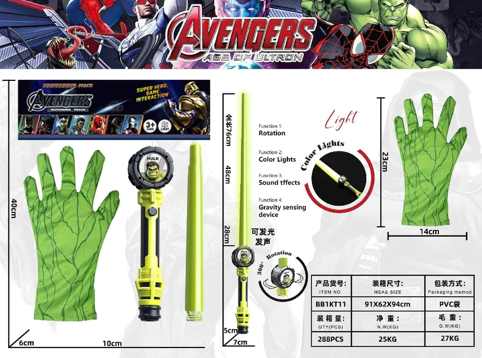 Hulk Sounding Lightsaber + Gloves PVC wholesale from Qili Toys