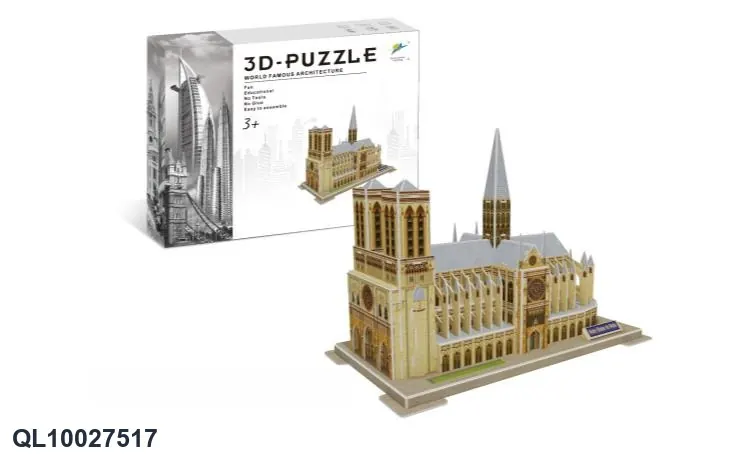 Notre Dame Cathedral 3D Jigsaw Puzzle 77Pcs Color Box wholesale from Qili Toys