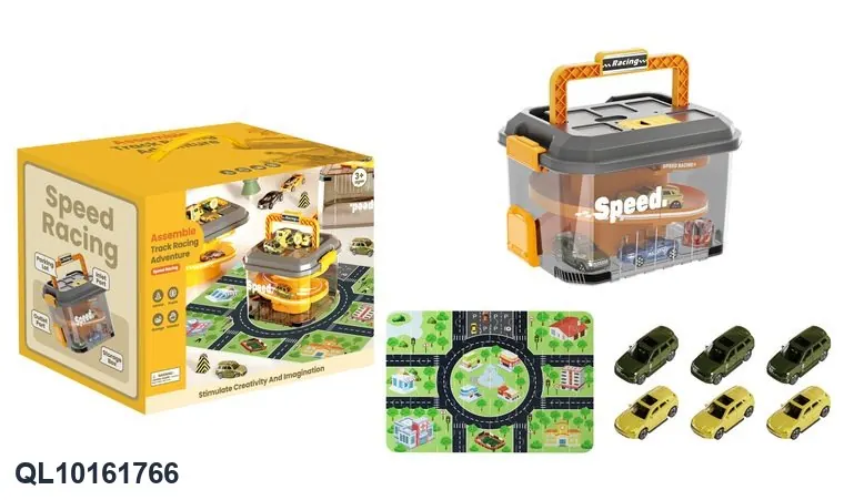 Parking Lot Track Set (6 plastic cars + 48-piece puzzle) Color Box wholesale from Qili Toys