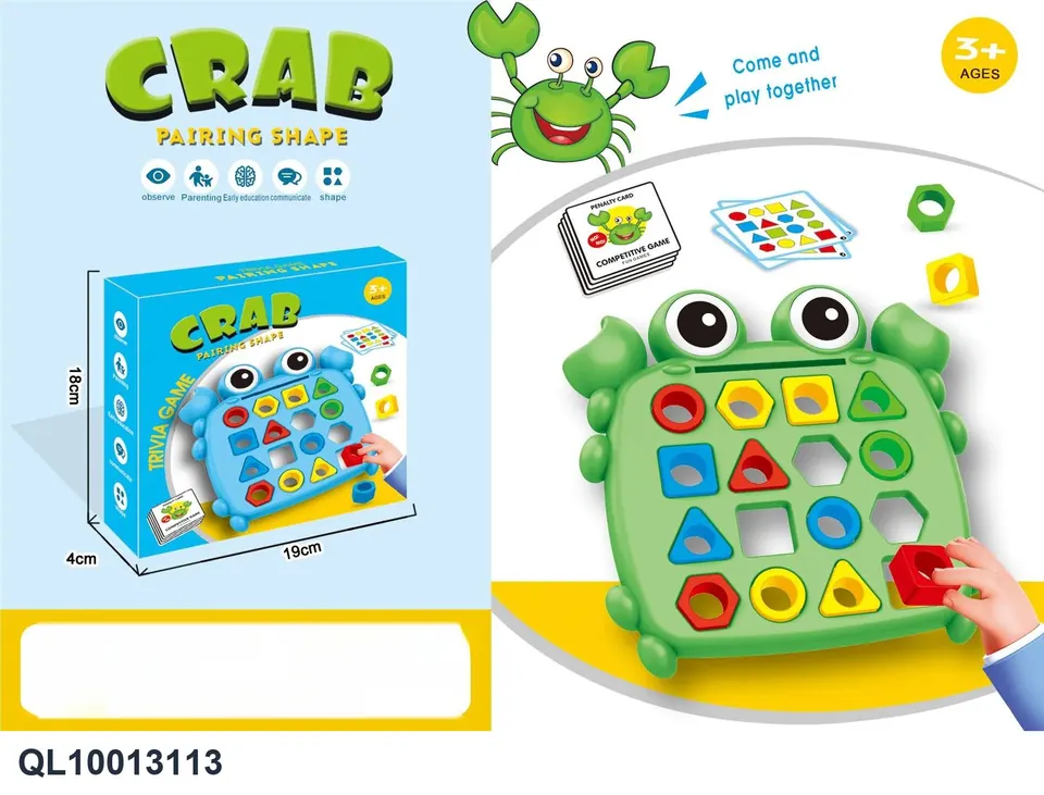 Single Crab Shape Matching Board Game Geometric Matching Shape Cognition Early Education Puzzle Color Box wholesale from Qili Toys