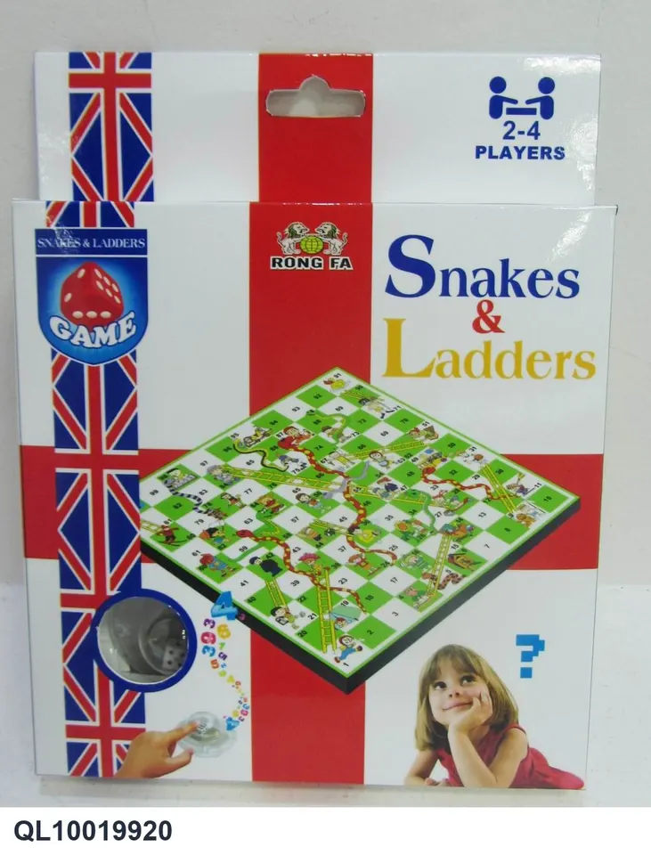 Small English Push-Button Snakes & Ladders, 18.5X18.5Cm Color Box wholesale from Qili Toys