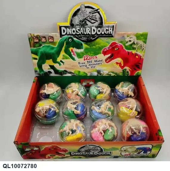 30G Of Round, Multi-Colored Clay + Dinosaur Skeleton DIY Display Box (12 pieces) Color Box wholesale from Qili Toys