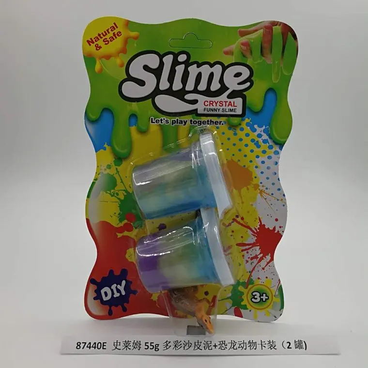 55G Of Colorful Slime Dough + A Set Of Dinosaur Animal Cards (2 cans) Cardboard Packaging wholesale from Qili Toys