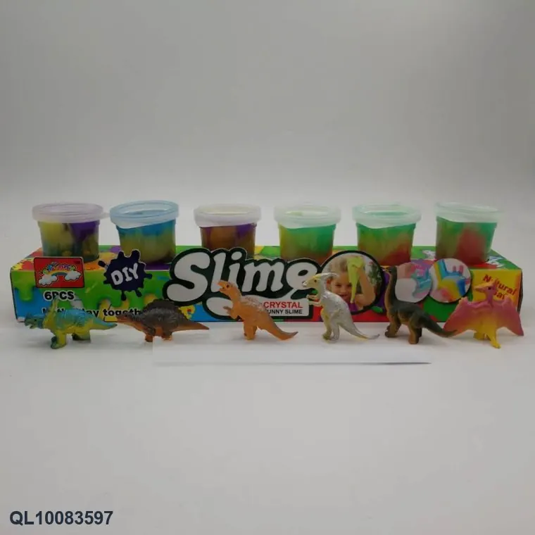 60G Of Colorful Slime Dough + Dinosaur Animal Toy Box (6-bottle set) In wholesale from Qili Toys