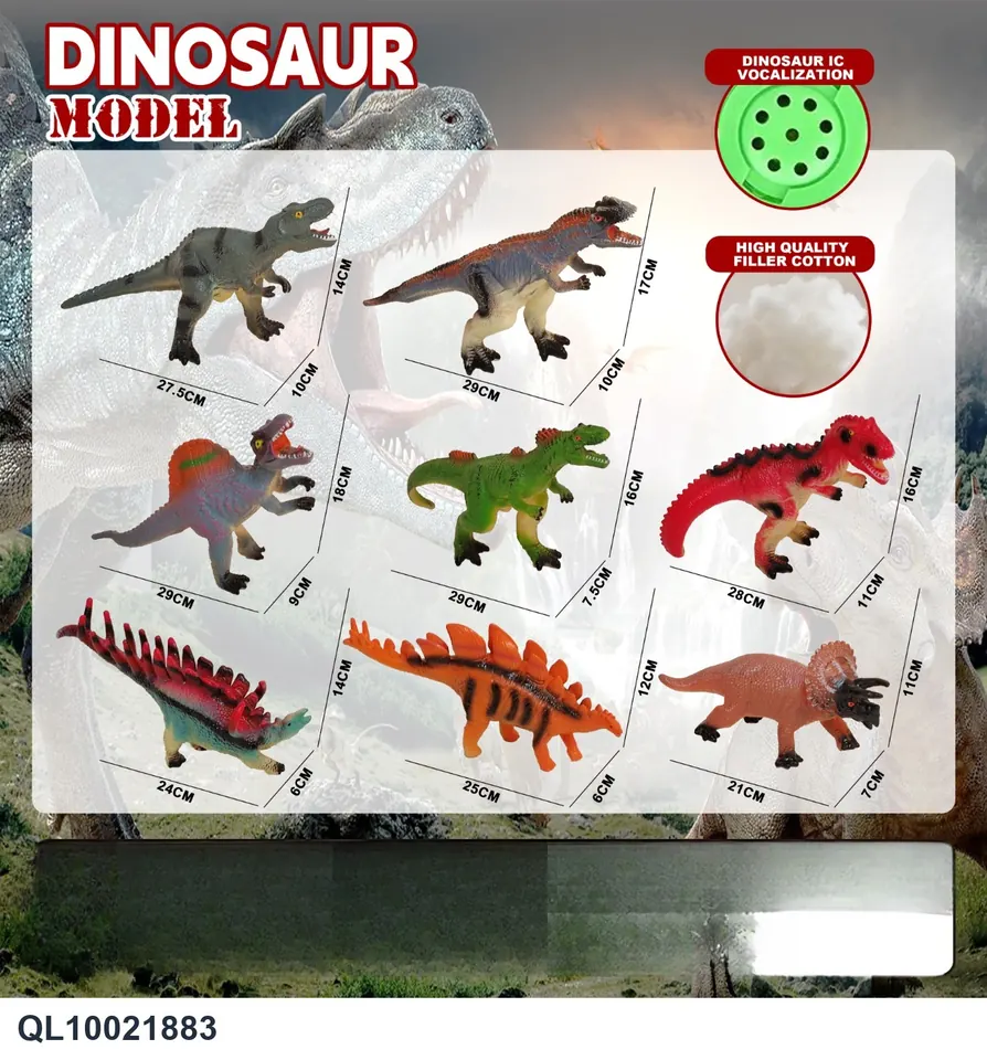 8 Types Of Mixed Dinosaurs Including Tyrannosaurus Rex, Allosaurus, Tallosaurus, Velociraptor, Tyrannosaurus, Spinosaurus, Stegosaurus, Triceratops PE Bag+Elevator wholesale from Qili Toys
