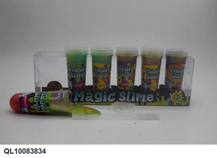 85G Colorful Slime In A Test Tube, Plus A Dinosaur-Shaped PVC Box (for 6 test tubes) PVC Box wholesale from Qili Toys
