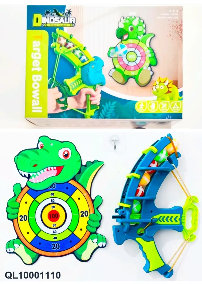 Bow Catapult Dinosaur Sticky Cloth Set (6 sticky balls + 1 cloth + 1 hook) Color Box wholesale from Qili Toys