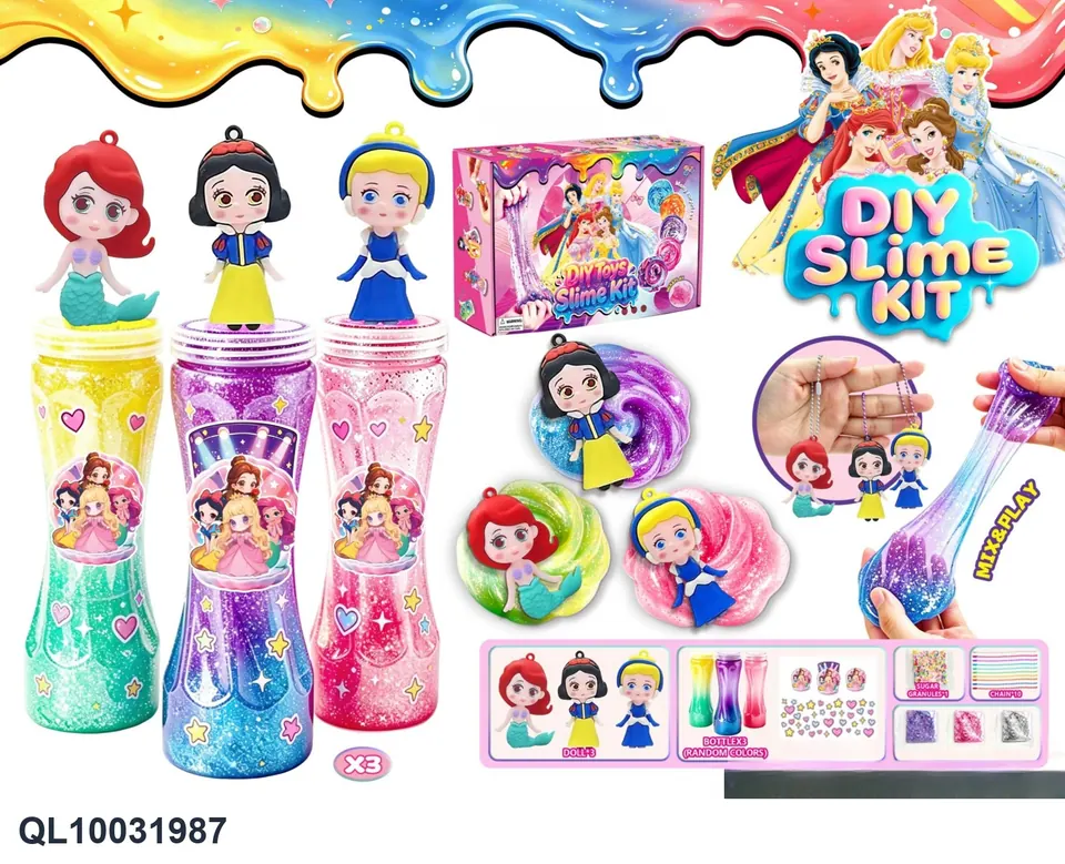DIY Slime Kit With Toys And A Mermaid Princess Figurine Stress-Relieving Clay Play Set. Color Box wholesale from Qili Toys