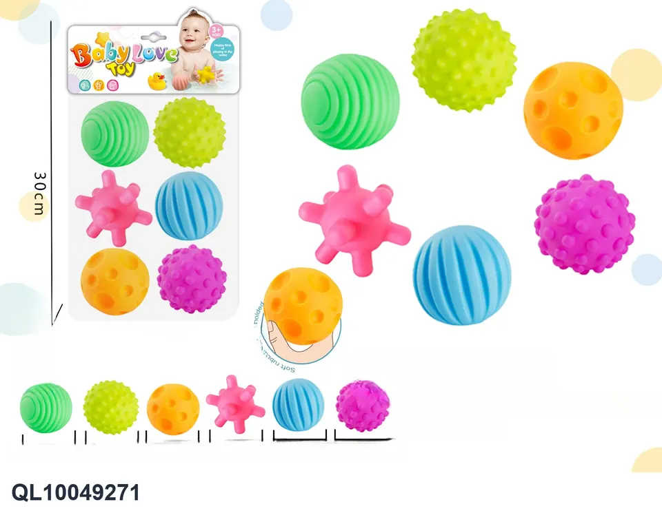 Dark Baby Massage Ball Small Enamel Pinch Ball *6 Texture Ball Safety Whistle Bathroom Toy PVC Header Bag wholesale from Qili Toys
