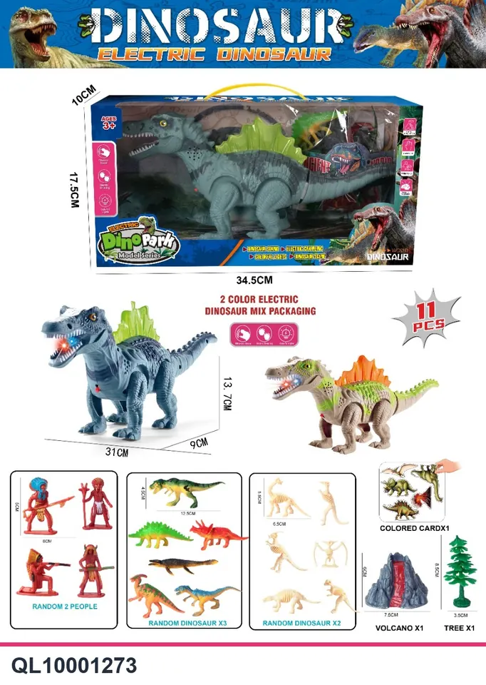 Electric Crawling Dinosaur Set (electric crawling with lights and simulated dinosaur sounds) Portable Window Box wholesale from Qili Toys