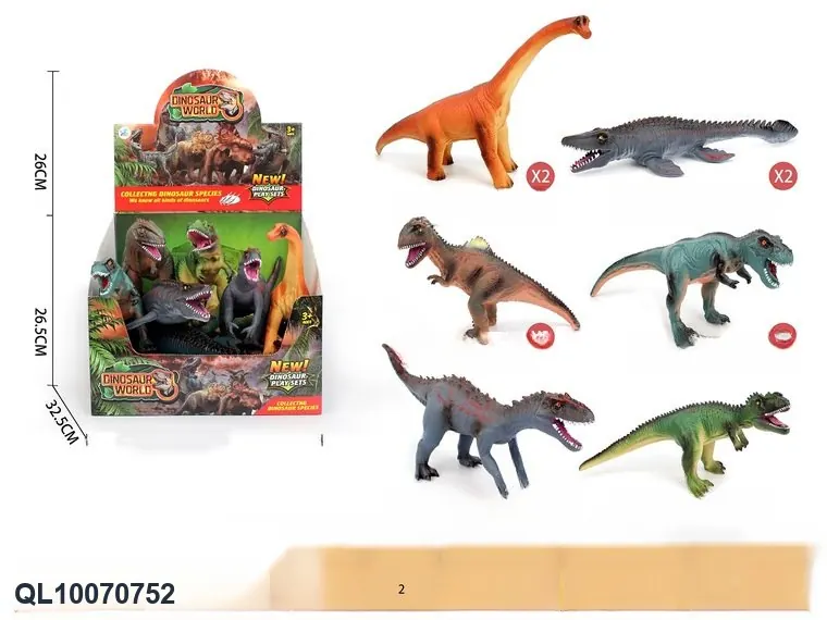 New Set Of Six Mixed Dinosaur Figures From Shandong University's Environmental Protection Project, Displayed In A Showcase Box. Display Box wholesale from Qili Toys