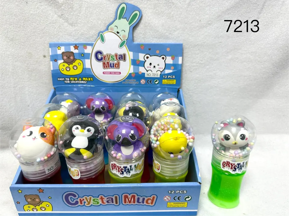 Set Of 12 Crystal Slime Containers Featuring Bouncy, Round-Shaped Figurines. (price per container) Display Box wholesale from Qili Toys