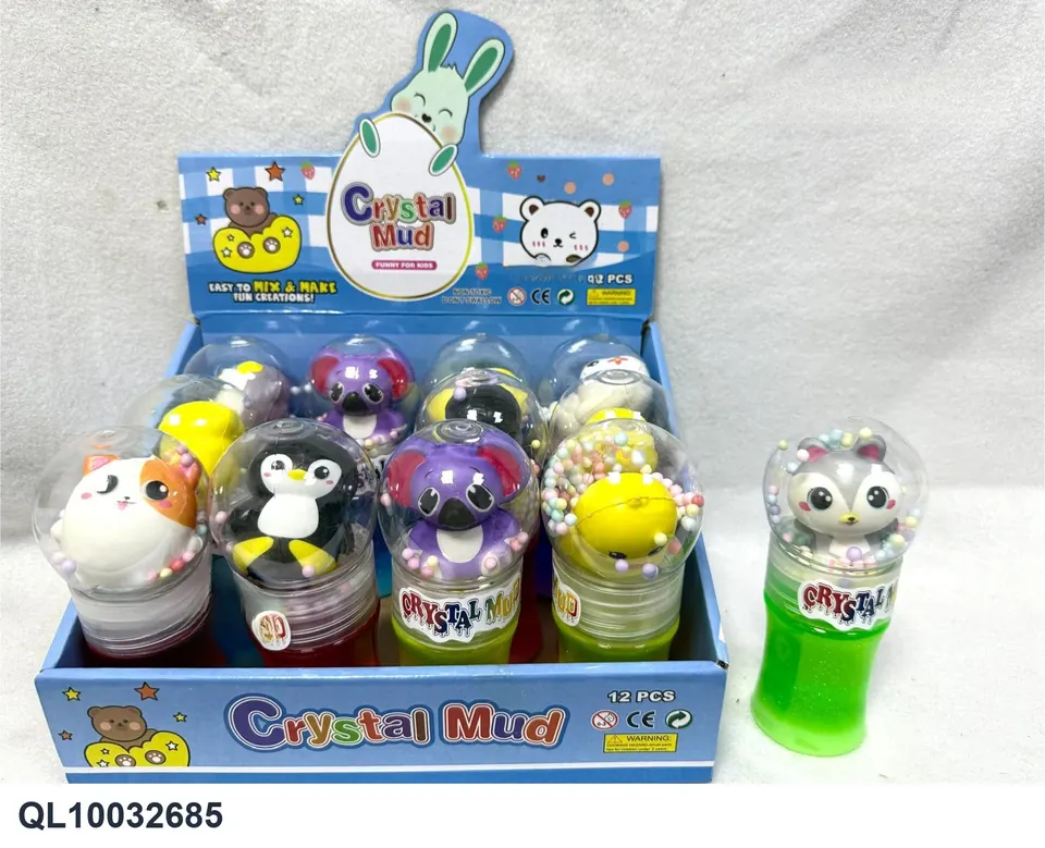 Set Of 12 Crystal Slime Containers Featuring Bouncy, Round-Shaped Figurines. Display Box wholesale from Qili Toys