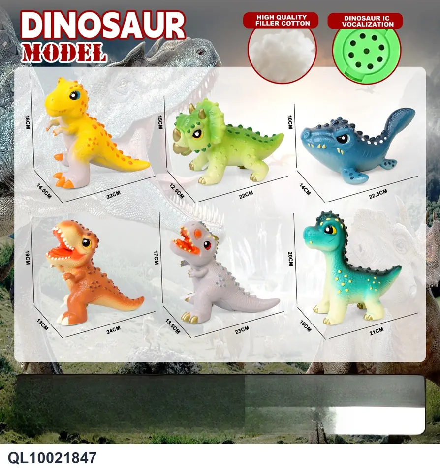 Six Large Q Version Dinosaurs Mixed With Velociraptor, Triceratops, Mosasaurus, Tyrannosaurus Rex, Tyrannosaurus, And Brachiosaurus PE Bag+Elevator wholesale from Qili Toys