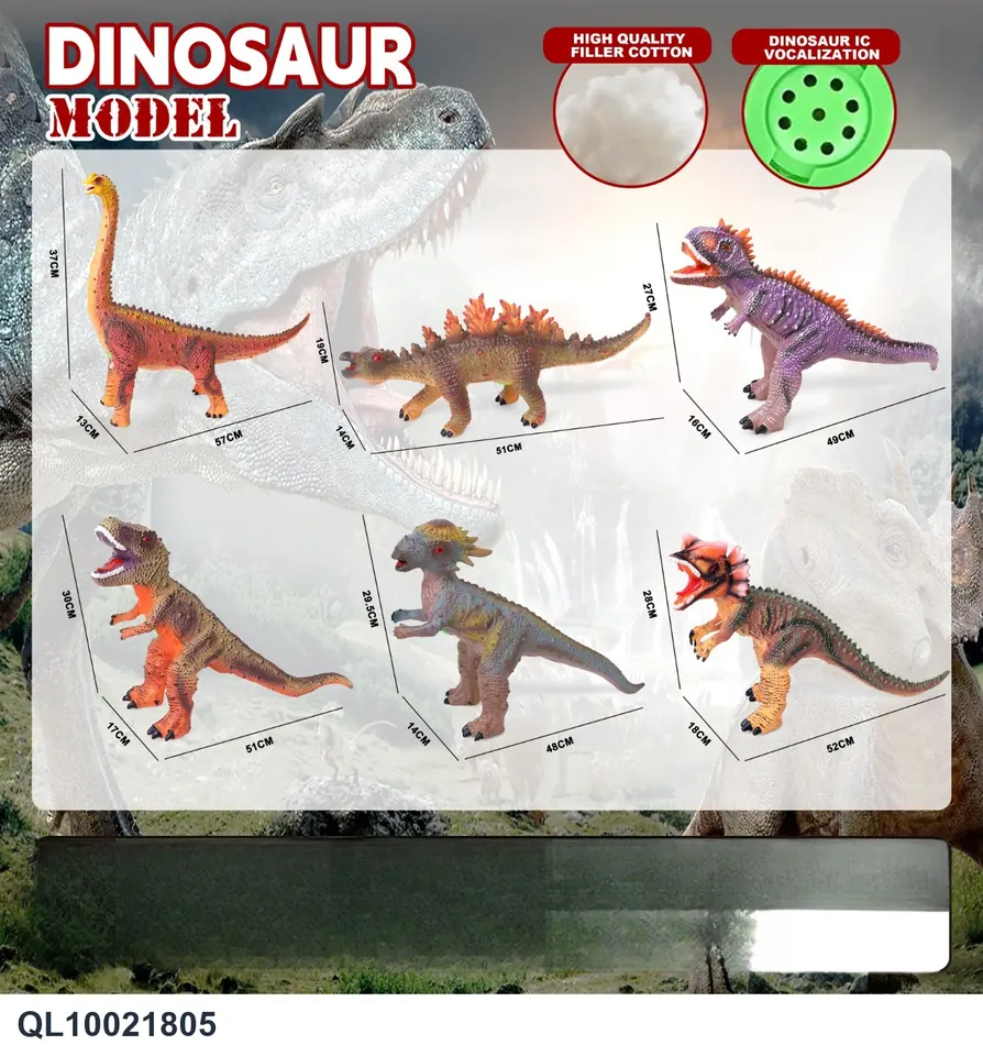Six Types Of Mixed Dinosaurs: Brachiosaurus, Stegosaurus, Torosaurus, Tyrannosaurus Rex, Pachycephalosaurus, Diplosaurus PE Bag+Elevator wholesale from Qili Toys