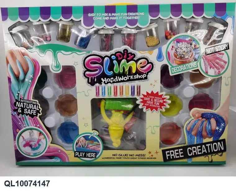 Slime DIY Kit (including dinosaur, ocean, beads, glitter, iridescent powder, soft clay, plus 12 colors of clay and 8 iridescent powders, plus tools) In wholesale from Qili Toys