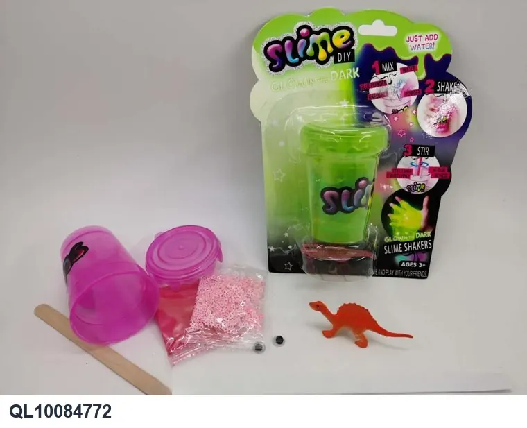 Slime DIY Night-Light Fluorescent Color Shimmer Clay + Glitter + Dinosaur Animal Cardboard Set (single bottle) Corrugated Cardboard wholesale from Qili Toys