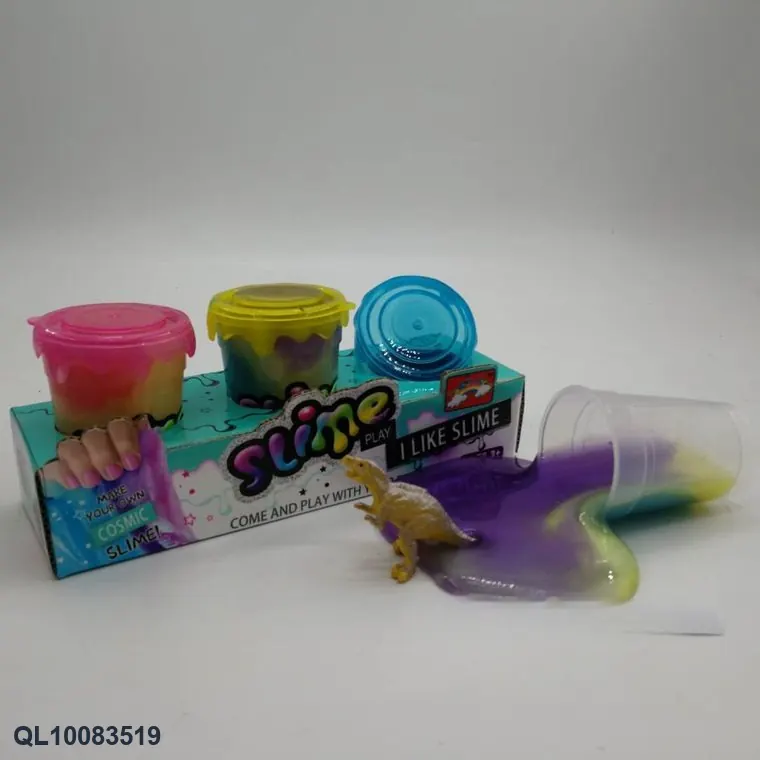 Slime Water Droplet Bottle, 85G, Colorful Sand Slime + Dinosaur Animal Box Feet (3-pack) In wholesale from Qili Toys