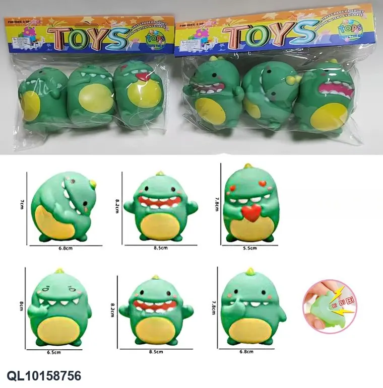 Small Dragon Green Dinosaur 6-Piece Mixed Vinyl Set With BB Whistle PVC Header Bag wholesale from Qili Toys