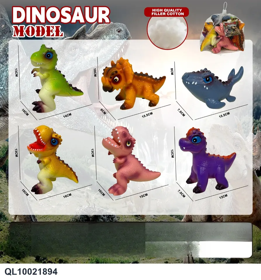 Small Q Version Of Six Dinosaurs Mixed With Velociraptor, Triceratops, Mosasaurus, Tyrannosaurus, Tyrannosaurus Rex, Brachiosaurus PE Bag+Elevator wholesale from Qili Toys