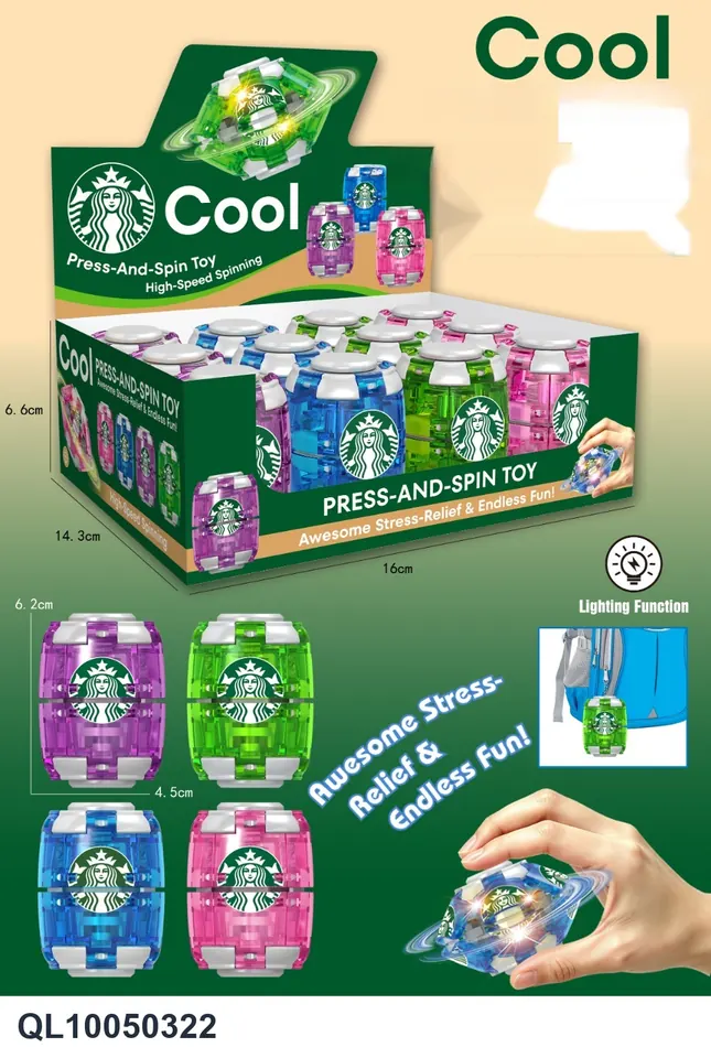 Starbucks Can-Shaped Gyro Ball With Light + 5-Sided UV Printing Display Box wholesale from Qili Toys