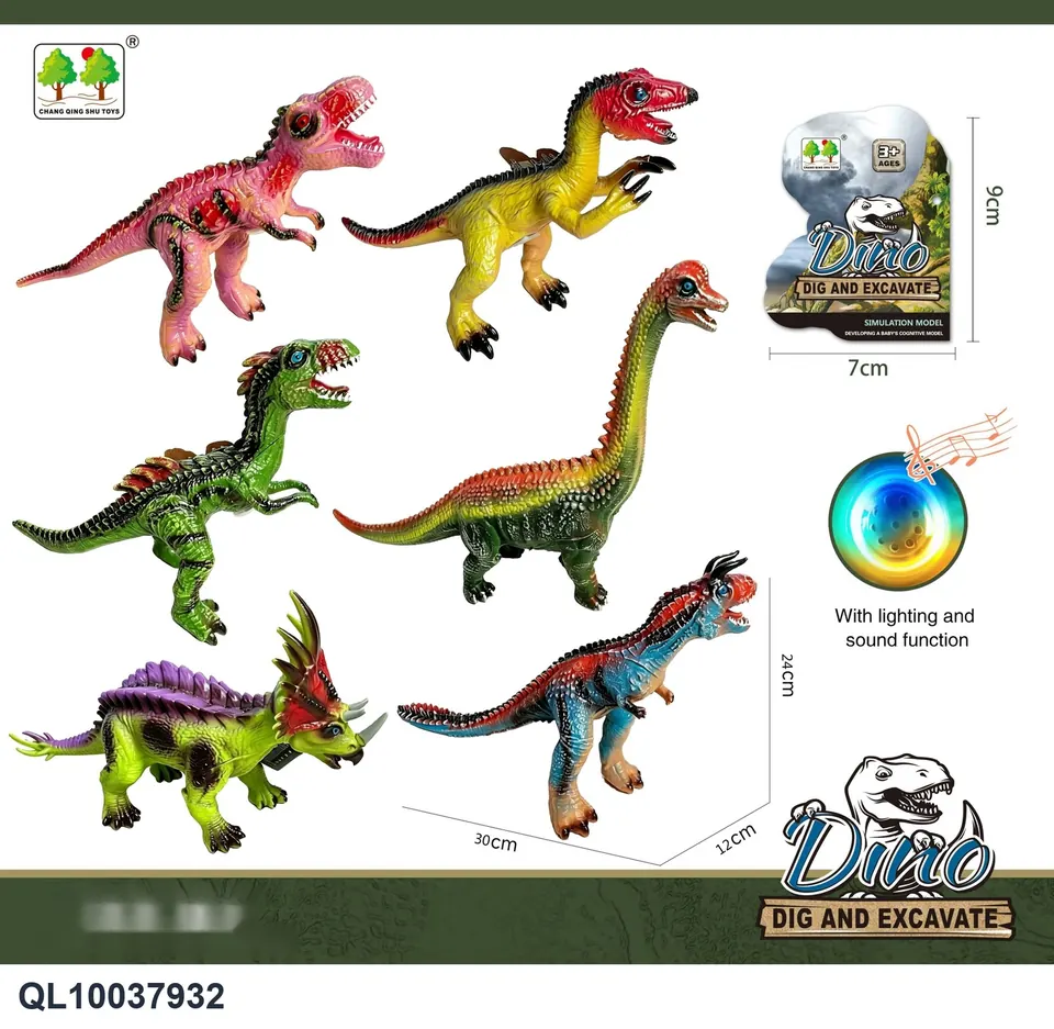 Vinyl Dinosaur With Sound And Light (6 types mixed) Hang Card wholesale from Qili Toys