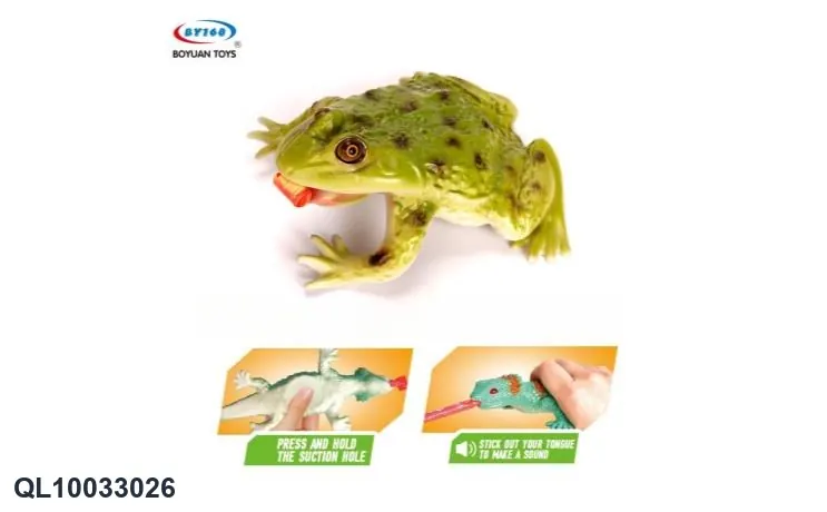 Vinyl Model Of A Frog Pressing Its Tongue Out (cartoon animal blowing bubbles, soft rubber squeezing toy, stress relief toy) Hang Card + Mesh Bag wholesale from Qili Toys