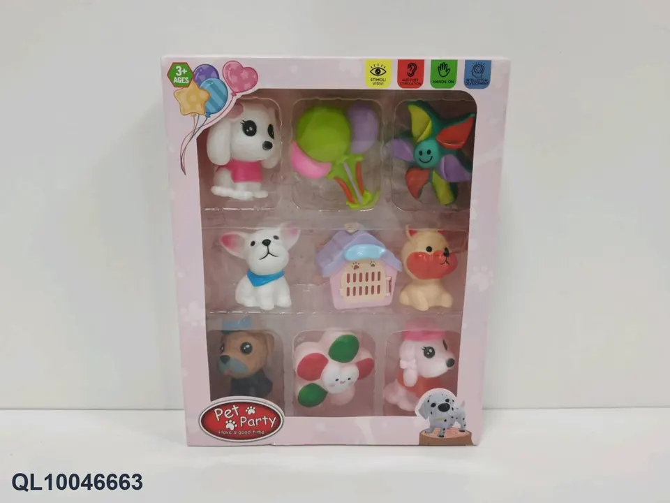 Vinyl Pinch And Call Vinyl Animals Six Dogs In Six Styles + Three Balloons In Three Styles With Dog House Mixed Window Box Window Box wholesale from Qili Toys