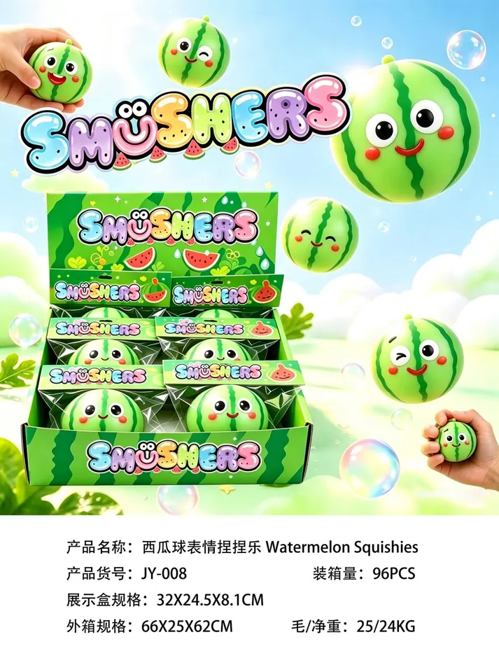 Watermelon Ball Expression Squeeze Fun (6pcs single price) Display Box wholesale from Qili Toys