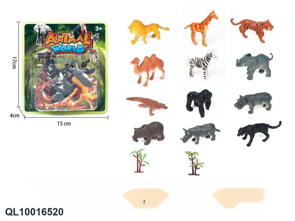 12 Forest Animals + 4 Accessories-PVC Sheet Package Blister Pack wholesale from Qili Toys
