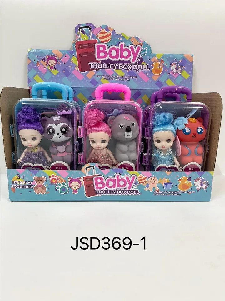 4-Inch Doll Travel Case Set With Mirror, Backpack And Vinyl Animal (6 pieces, price per item) Display Box wholesale from Qili Toys