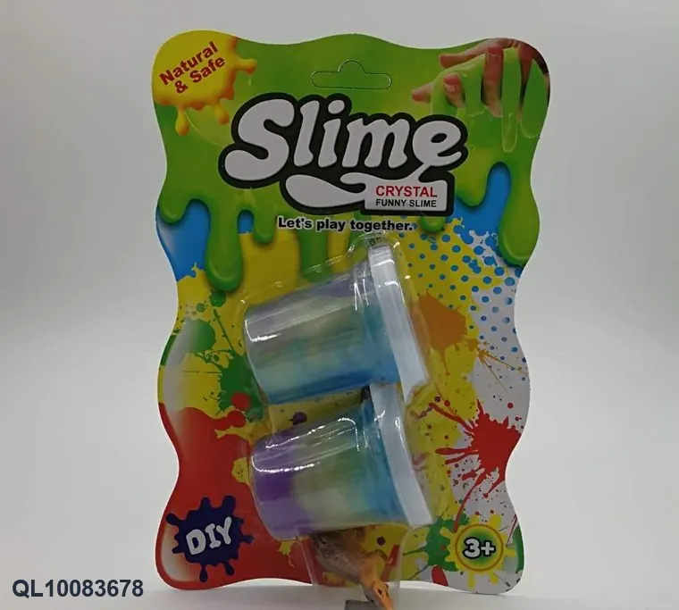 55G Of Colorful Slime Dough + A Set Of Dinosaur Animal Cards (2 cans) Cardboard Packaging wholesale from Qili Toys