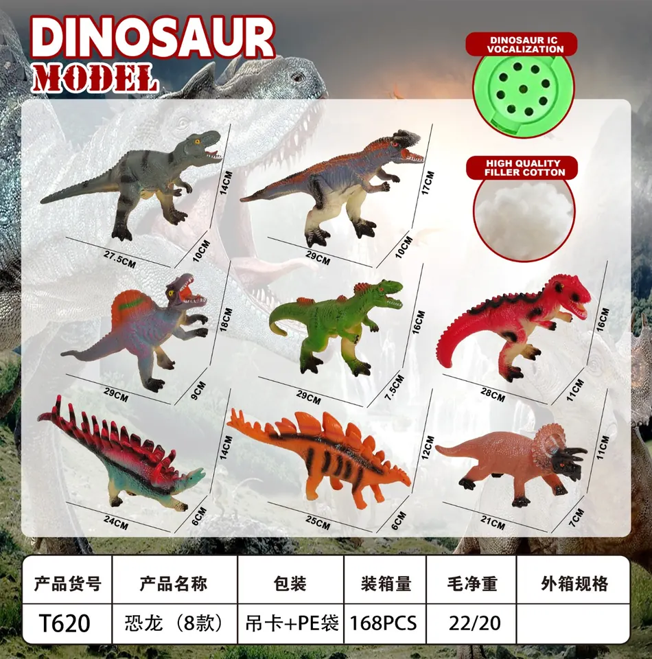 8 Types Of Mixed Dinosaurs Including Tyrannosaurus Rex, Allosaurus, Tallosaurus, Velociraptor, Tyrannosaurus, Spinosaurus, Stegosaurus, Triceratops PE Bag+Elevator wholesale from Qili Toys