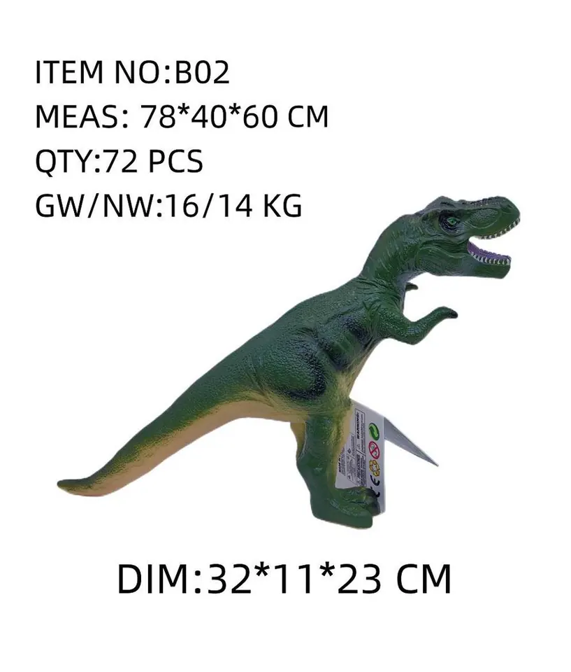 Medium Realistic Eco Vinyl Stuffed Dinosaur (no ic) - Dark Green T-Rex (header card + bag) Bagged Pack wholesale from Qili Toys