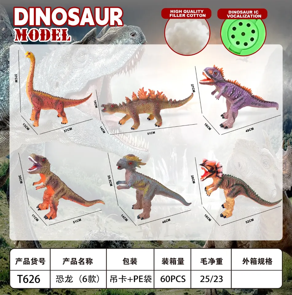 Six Types Of Mixed Dinosaurs: Brachiosaurus, Stegosaurus, Torosaurus, Tyrannosaurus Rex, Pachycephalosaurus, Diplosaurus PE Bag+Elevator wholesale from Qili Toys