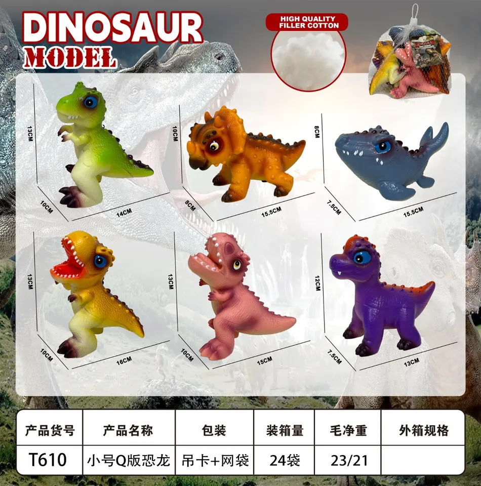 Small Q Version Of Six Dinosaurs Mixed With Velociraptor, Triceratops, Mosasaurus, Tyrannosaurus, Tyrannosaurus Rex, Brachiosaurus PE Bag+Elevator wholesale from Qili Toys