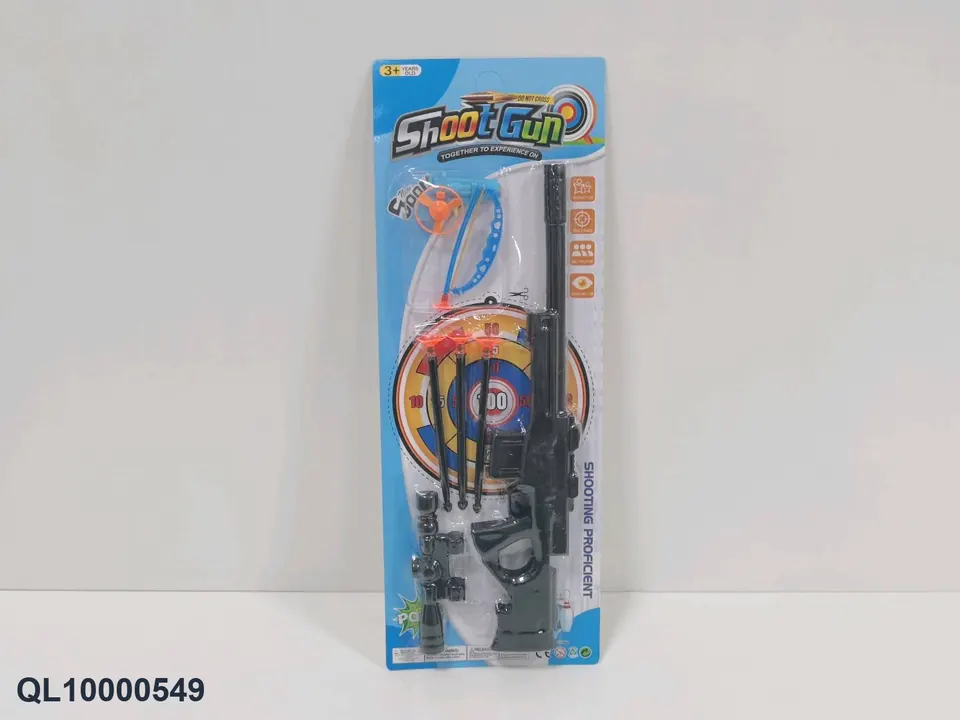 Soft Bullet Gun With Small Spinning-Top Gun And Small Bow And Arrow Set Blister Board wholesale from Qili Toys