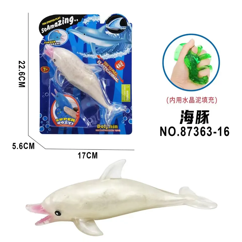 TPR Dolphin Stretch With Slow Rebound (filled with crystal mud), Single Unit Blister Board wholesale from Qili Toys